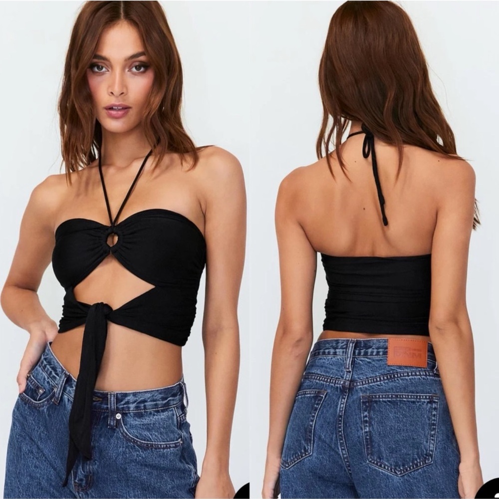 Princess Polly Black Tie-Front Halter Top